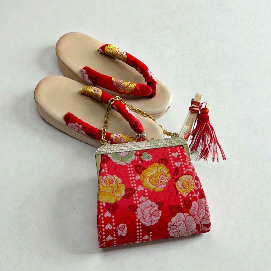 7歳　薄灰緑薔薇　七五三　着物・作り帯・草履セット