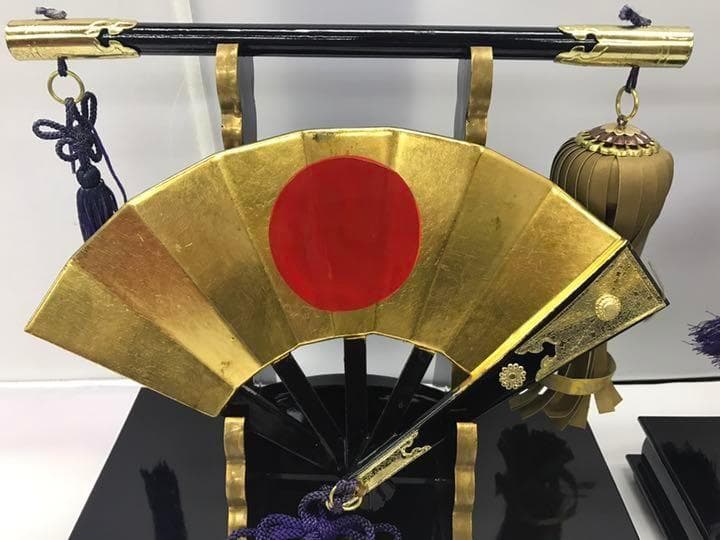 伝統工芸木製品 24cm 軍扇陣笠揃 五月人形　小道具　扇　太鼓　買い替え