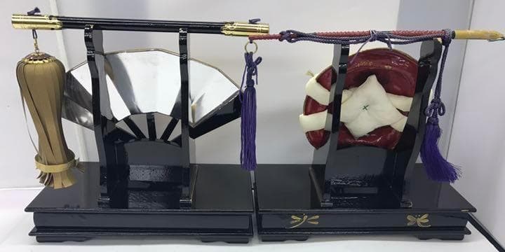 伝統工芸木製品 24cm 軍扇陣笠揃 五月人形　小道具　扇　太鼓　買い替え