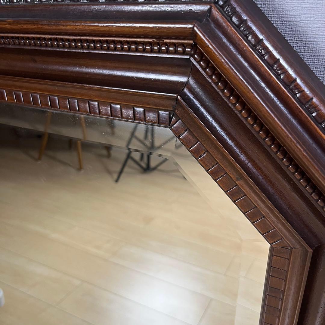 イタリア製 鏡 八角形 木製フレーム スタンドミラー 88cm 大型