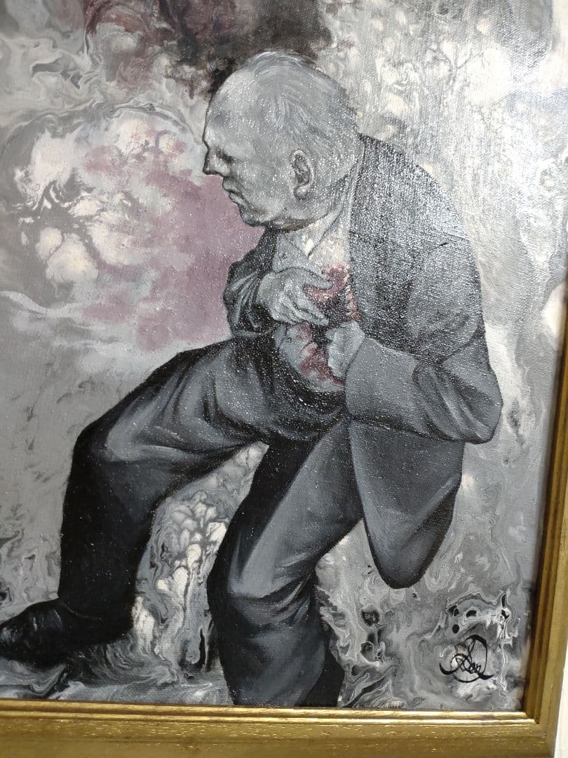 労働者の油絵【失いながら働く男】1点物の原画◆作者サイン入り◆額縁付属