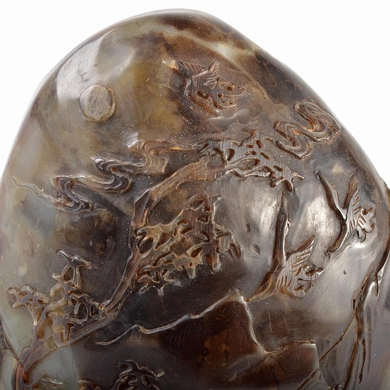 中国　玉石彫刻　山水人物刻　置物　合わせ箱　M　R5746