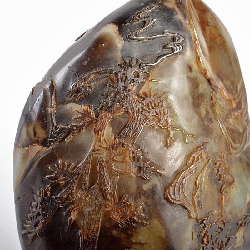 中国　玉石彫刻　山水人物刻　置物　合わせ箱　M　R5746