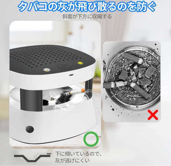 灰皿 空気清浄機 スモークレス灰皿 卓上 イオン発生器 高性能活性炭フィルター