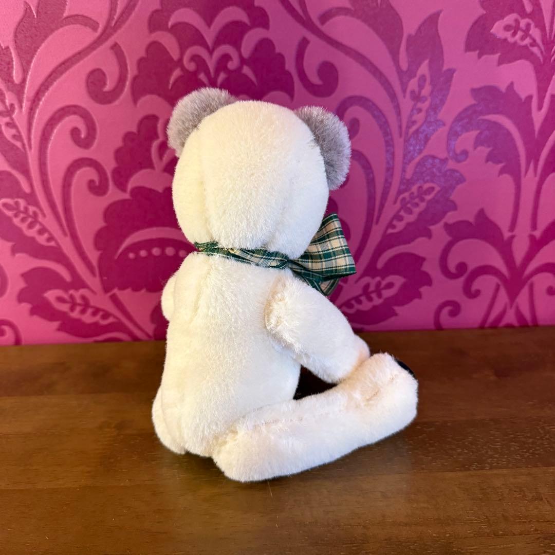 作家物　ホワイトテディベア　 チェック柄リボン　28cm