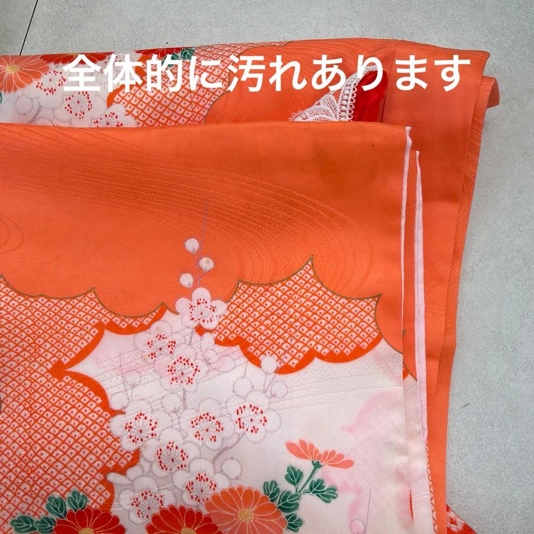 No.k006七五三 7歳 着物 フルセット オレンジ可愛い系※シミあり