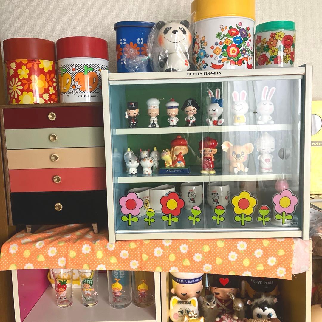 昭和レトロ レトロポップ 食器棚 ガラスケース 当時物 花柄 内藤ルネ