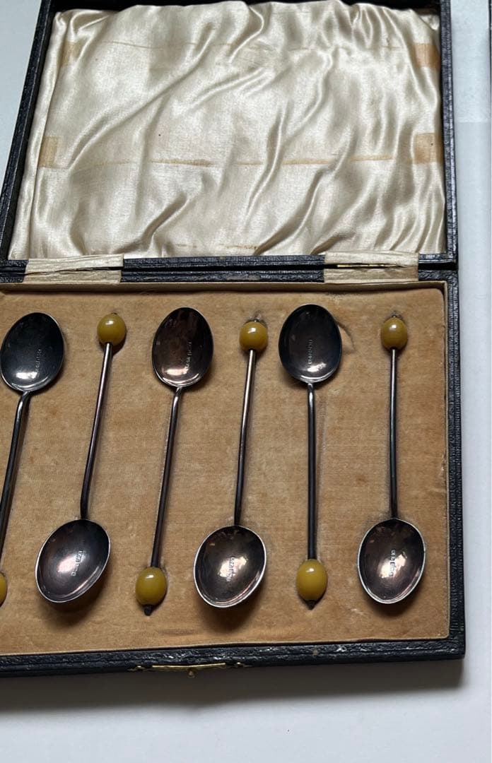 英国製　エナメル珈琲スプーン 6本 銀製 アンティーク バーミンガム 925