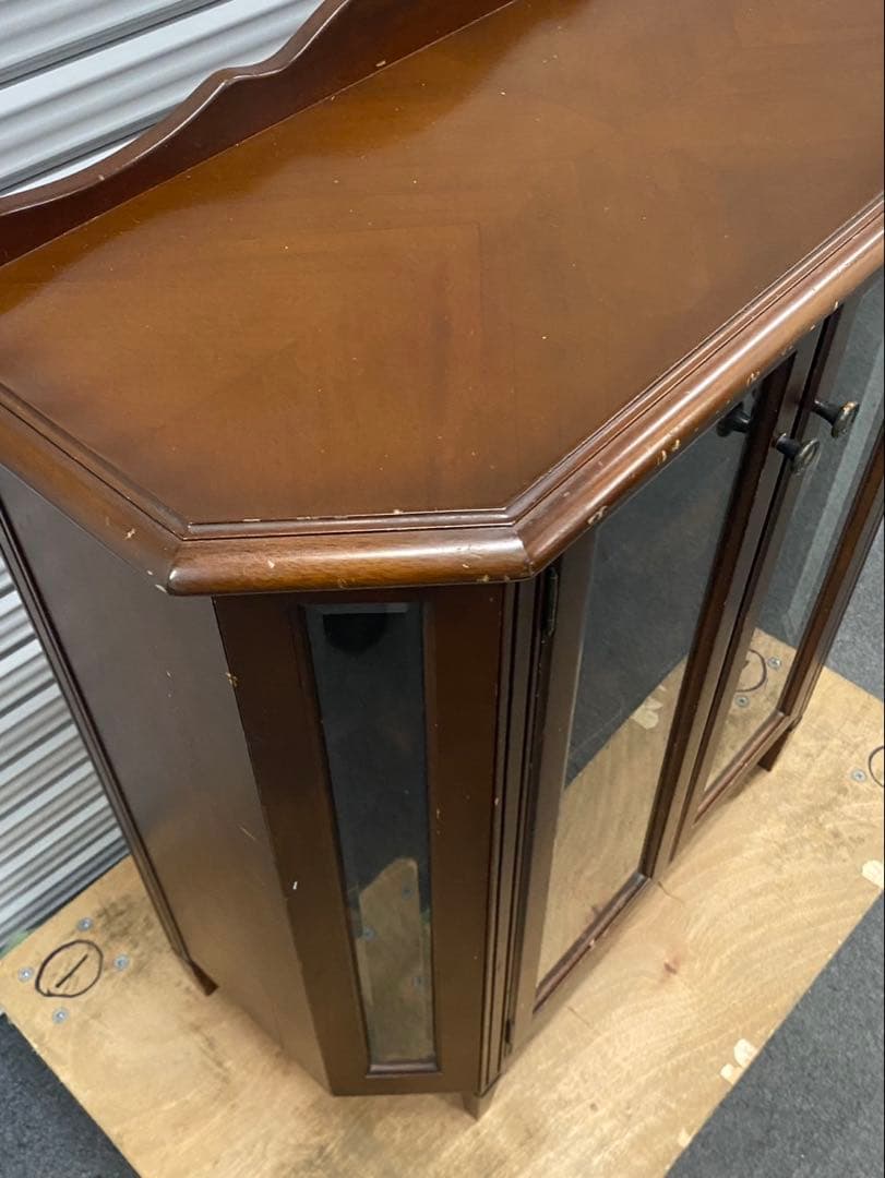 クラシック ガラスキャビネット 木製　飾り棚 マホガニー調