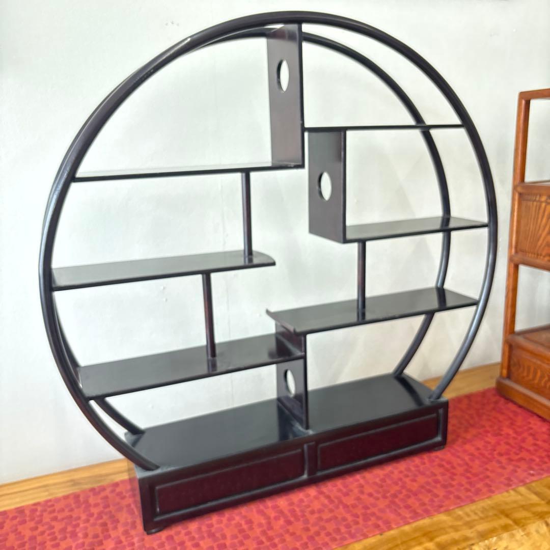 円形木製オープンシェルフ 引き出し付き