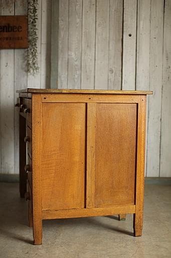 古い木製の片袖机　小引き出し6杯　ワークデスク　作業台　引き出し　古家具