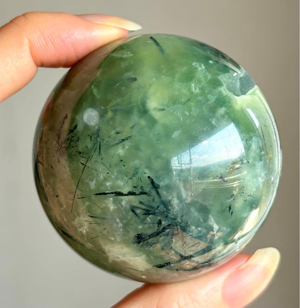 高品質　プレナイト　スフィア　ブラックトルマリン　笑口