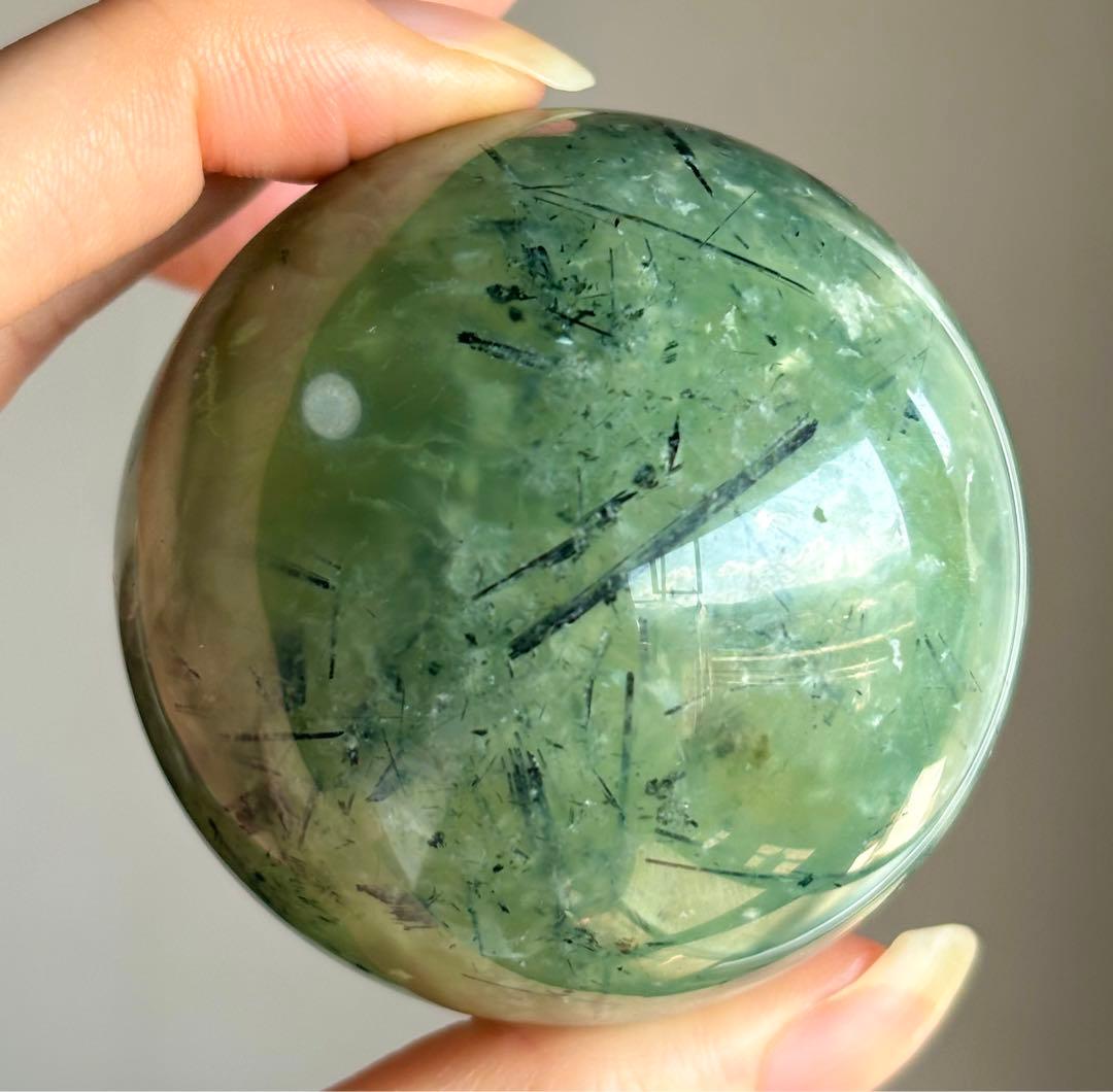 高品質　プレナイト　スフィア　ブラックトルマリン　笑口