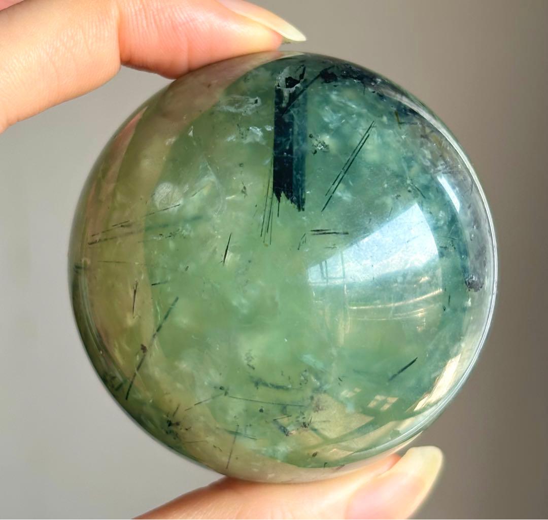 高品質　プレナイト　スフィア　ブラックトルマリン　笑口