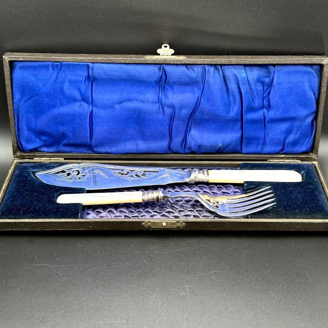 【セール】純銀継手 白蝶貝マザーオブパールハンドル サービングナイフ&フォーク