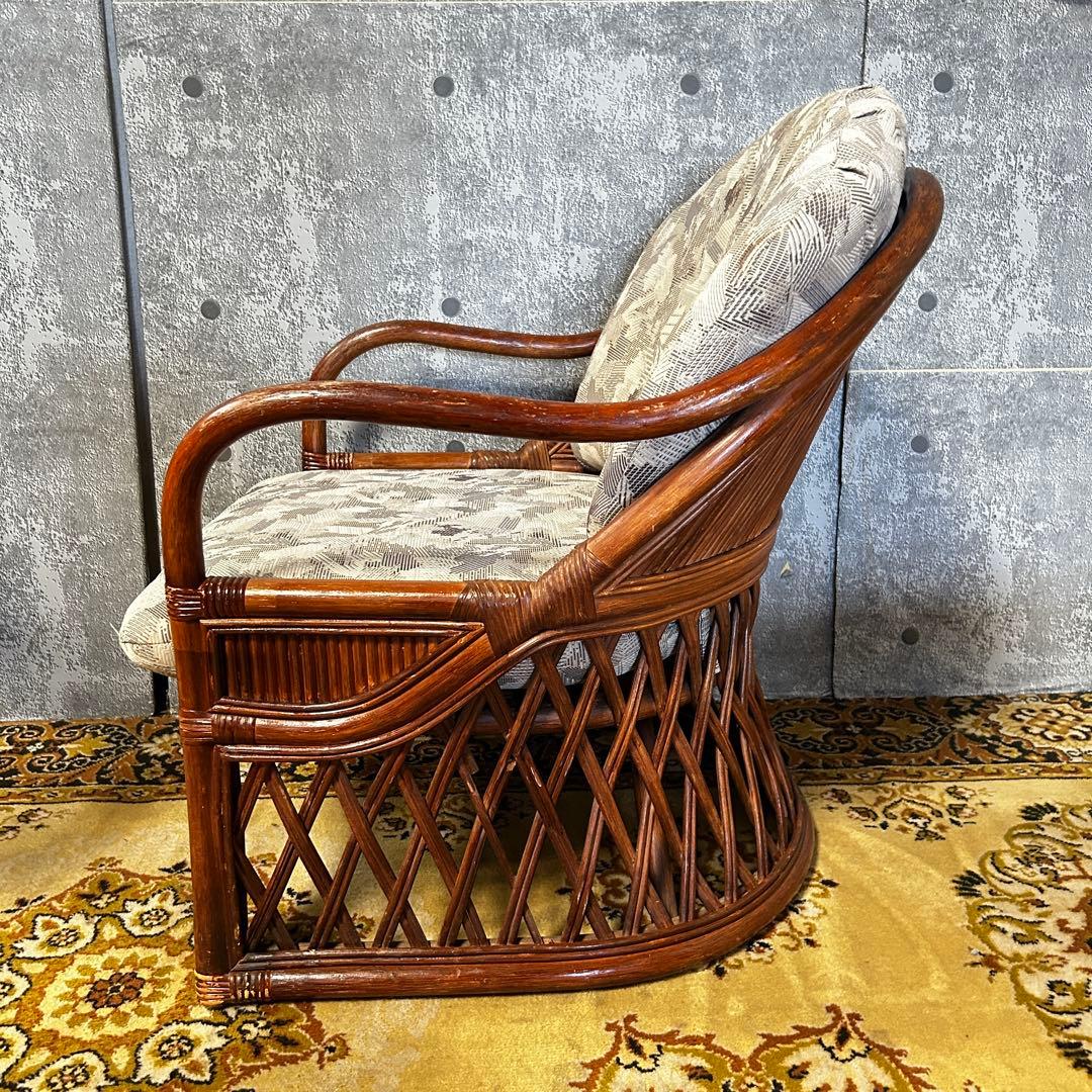 ꧁籐素材꧂クッション付ラタンアームソファ&ガラステーブルセット高座椅子 チェア