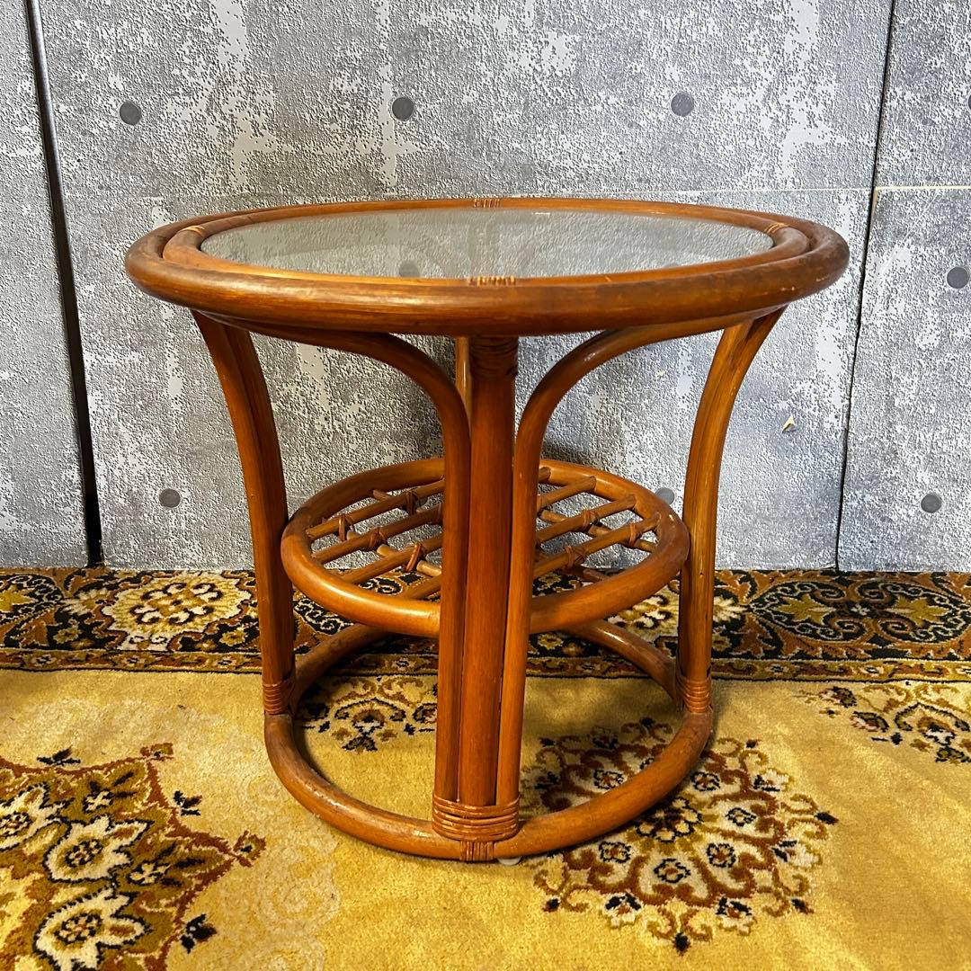 ꧁籐素材꧂クッション付ラタンアームソファ&ガラステーブルセット高座椅子 チェア