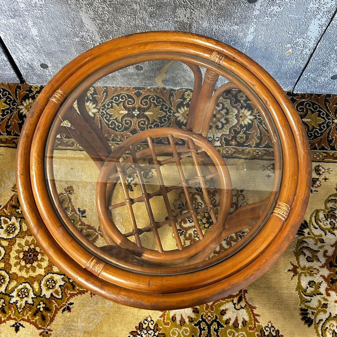 ꧁籐素材꧂クッション付ラタンアームソファ&ガラステーブルセット高座椅子 チェア