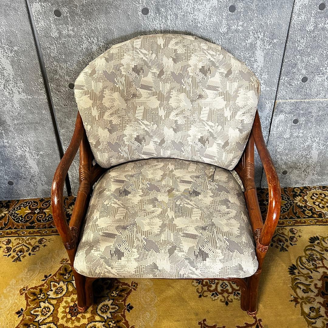 ꧁籐素材꧂クッション付ラタンアームソファ&ガラステーブルセット高座椅子 チェア