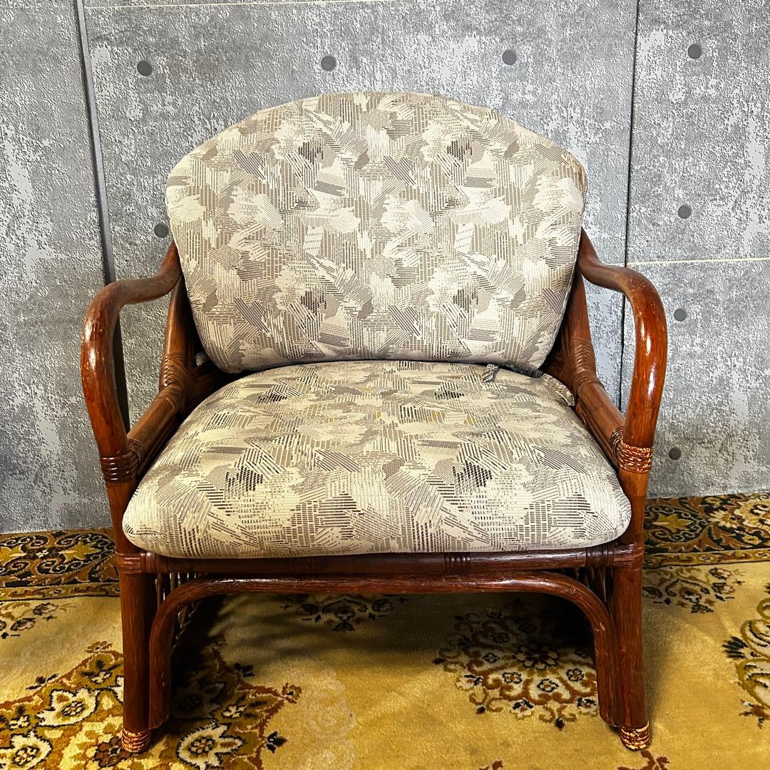 ꧁籐素材꧂クッション付ラタンアームソファ&ガラステーブルセット高座椅子 チェア