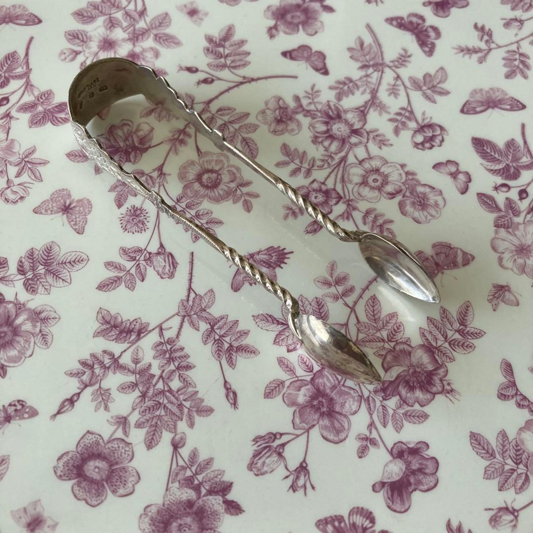 英国アンティーク 純銀製ティースプーン&トングセット　英国バーミンガム