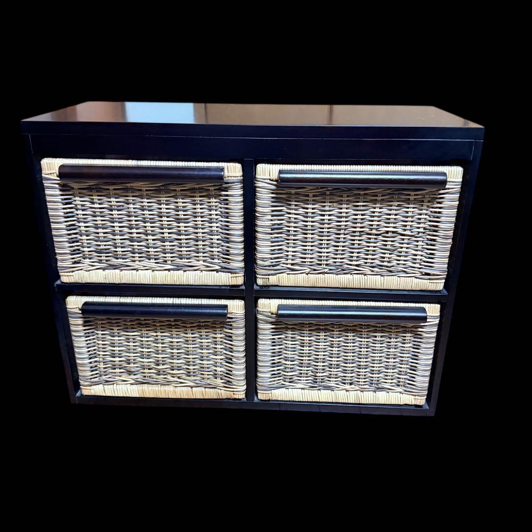 籐家具 ラタン チェスト　引き出し4個 ブラックフレーム
