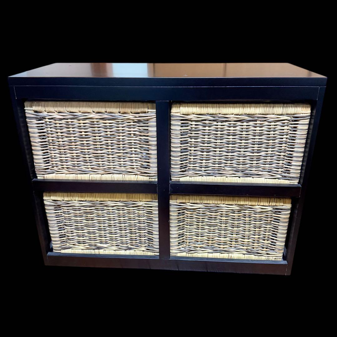 籐家具 ラタン チェスト　引き出し4個 ブラックフレーム