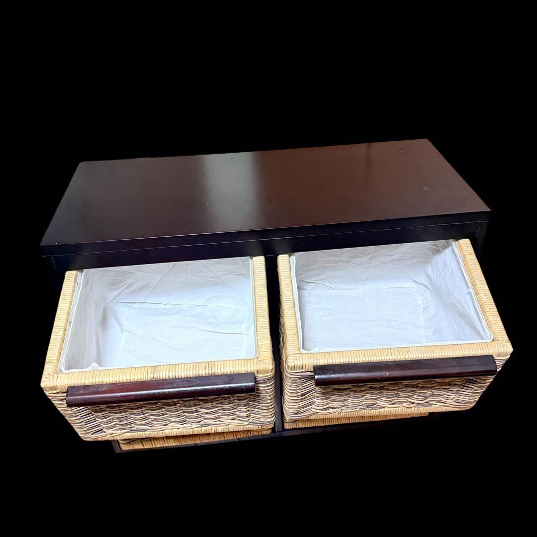 籐家具 ラタン チェスト　引き出し4個 ブラックフレーム