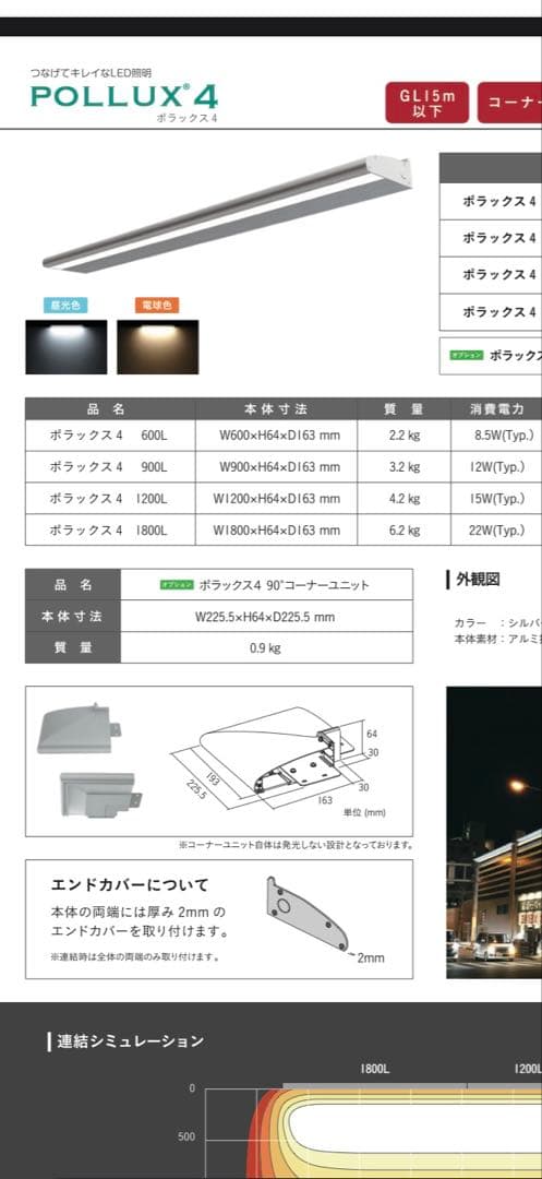 POLUX 4 LED照明 昼光色 1200L