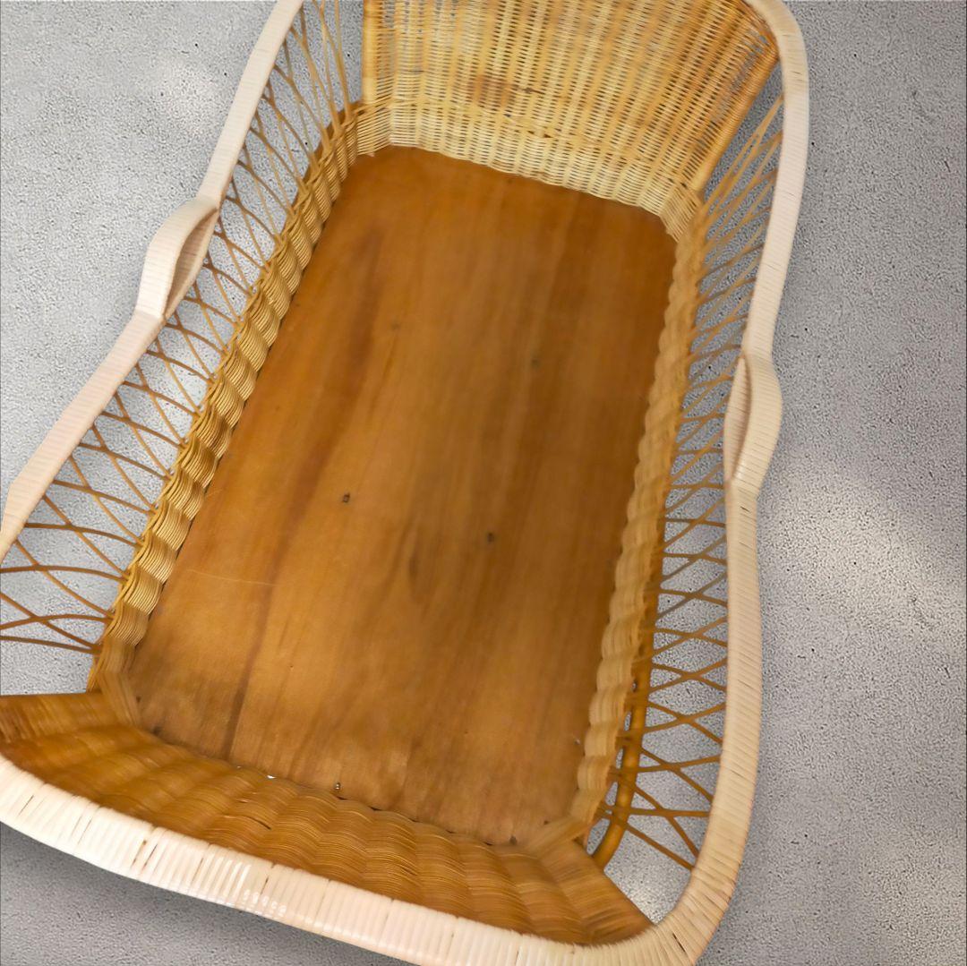 【レトロ】❀ラタン ❀ベビーベッドゆりかご❀ キャスター付き