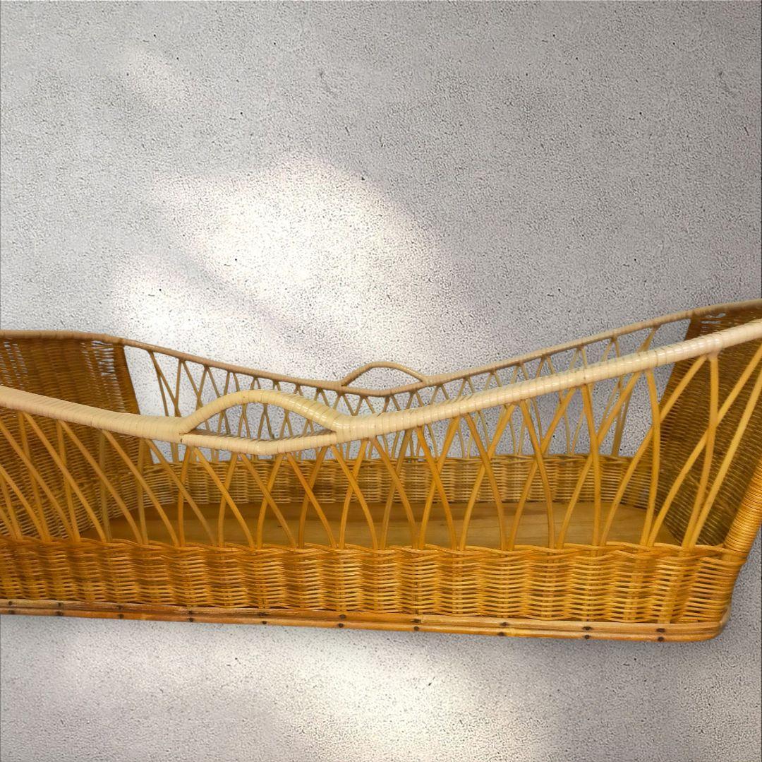 【レトロ】❀ラタン ❀ベビーベッドゆりかご❀ キャスター付き