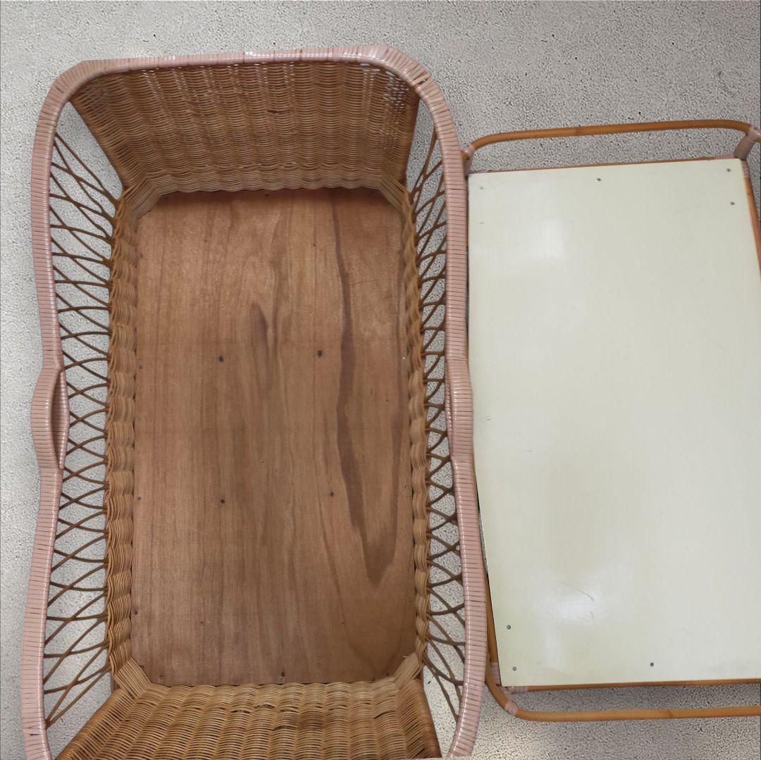 【レトロ】❀ラタン ❀ベビーベッドゆりかご❀ キャスター付き