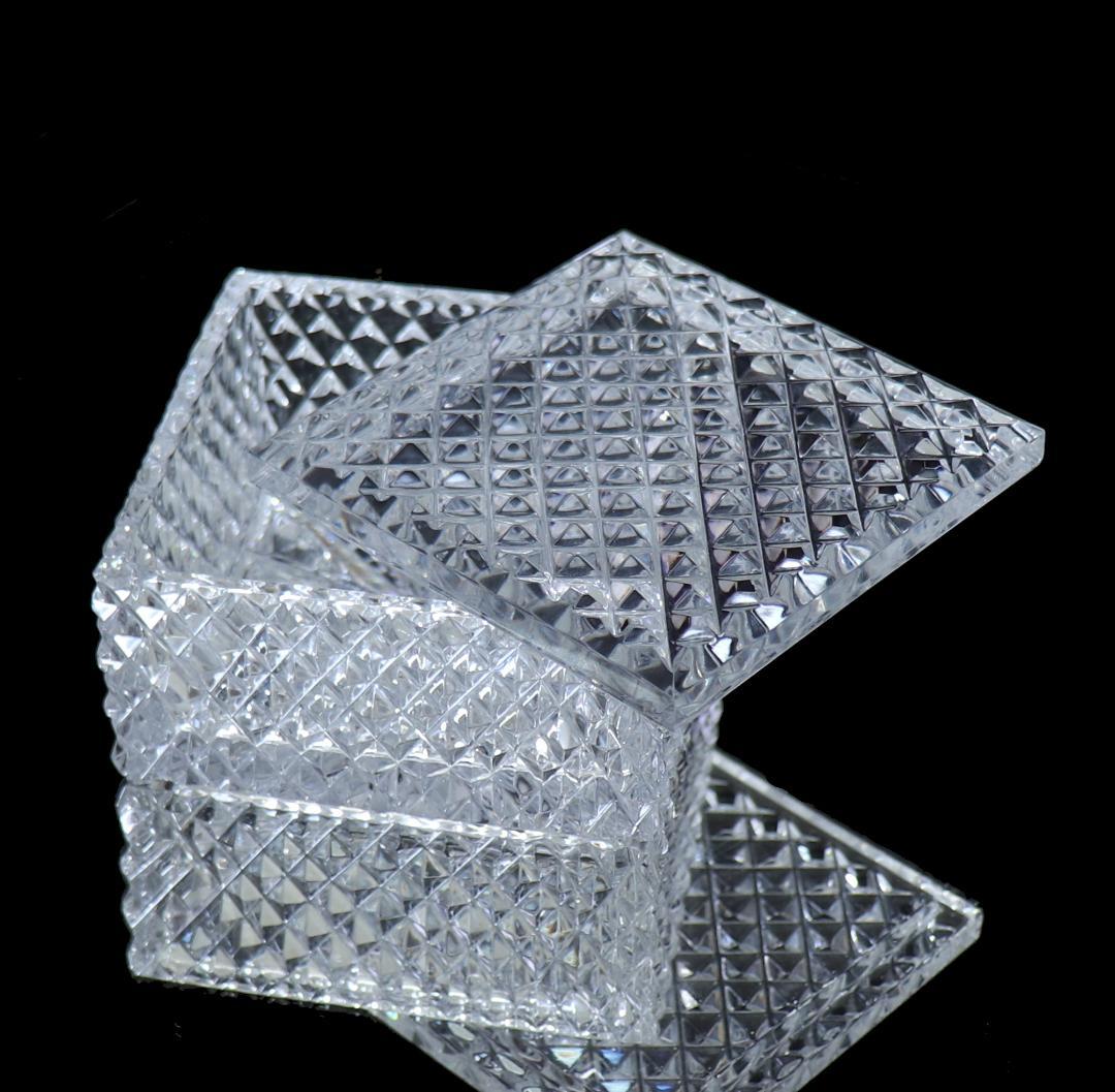 オールド・バカラ 珍品 四角型 ディアマン・ビゾー 切子蓋物 小物入れ 菓子入れ