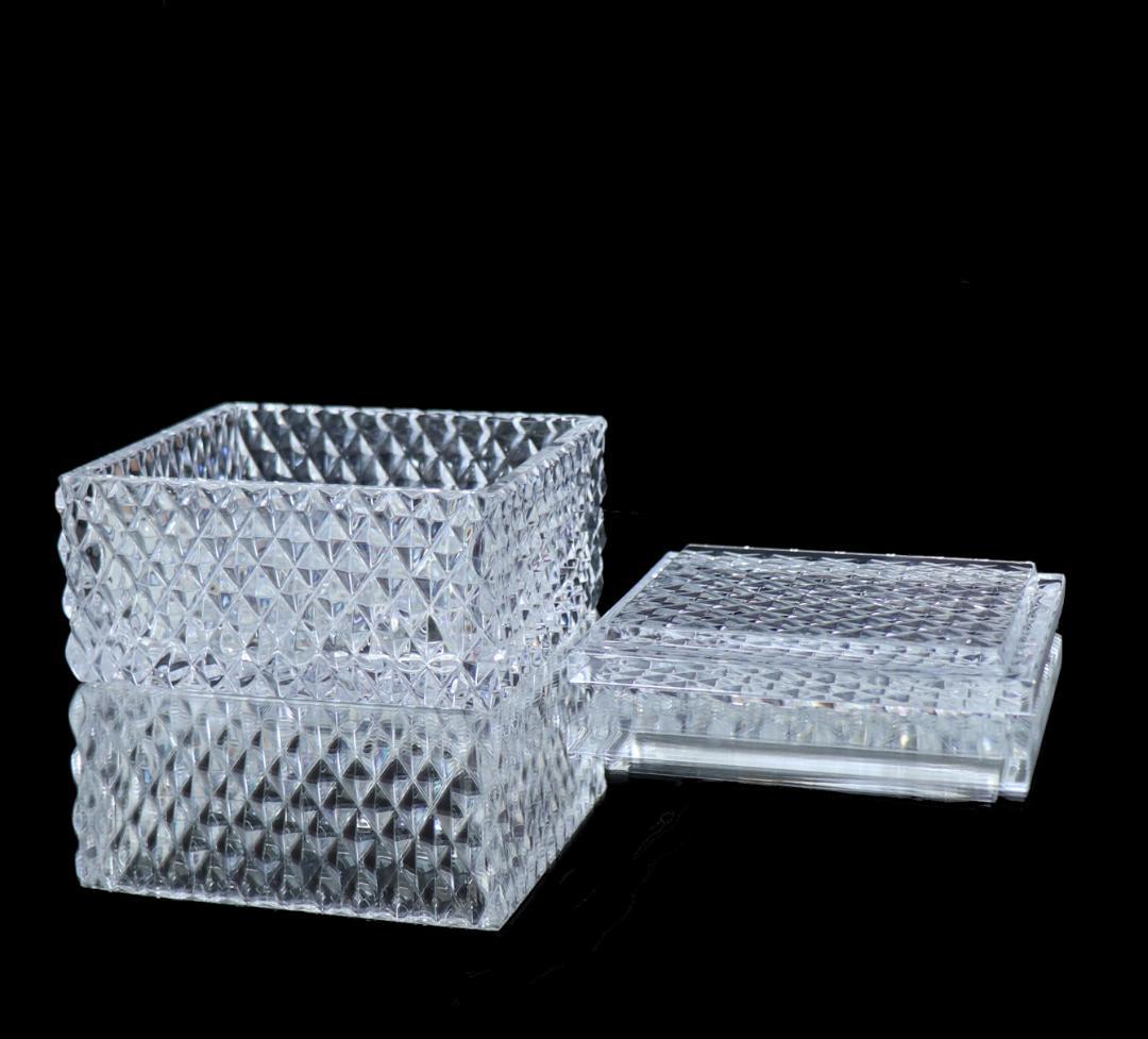 オールド・バカラ 珍品 四角型 ディアマン・ビゾー 切子蓋物 小物入れ 菓子入れ