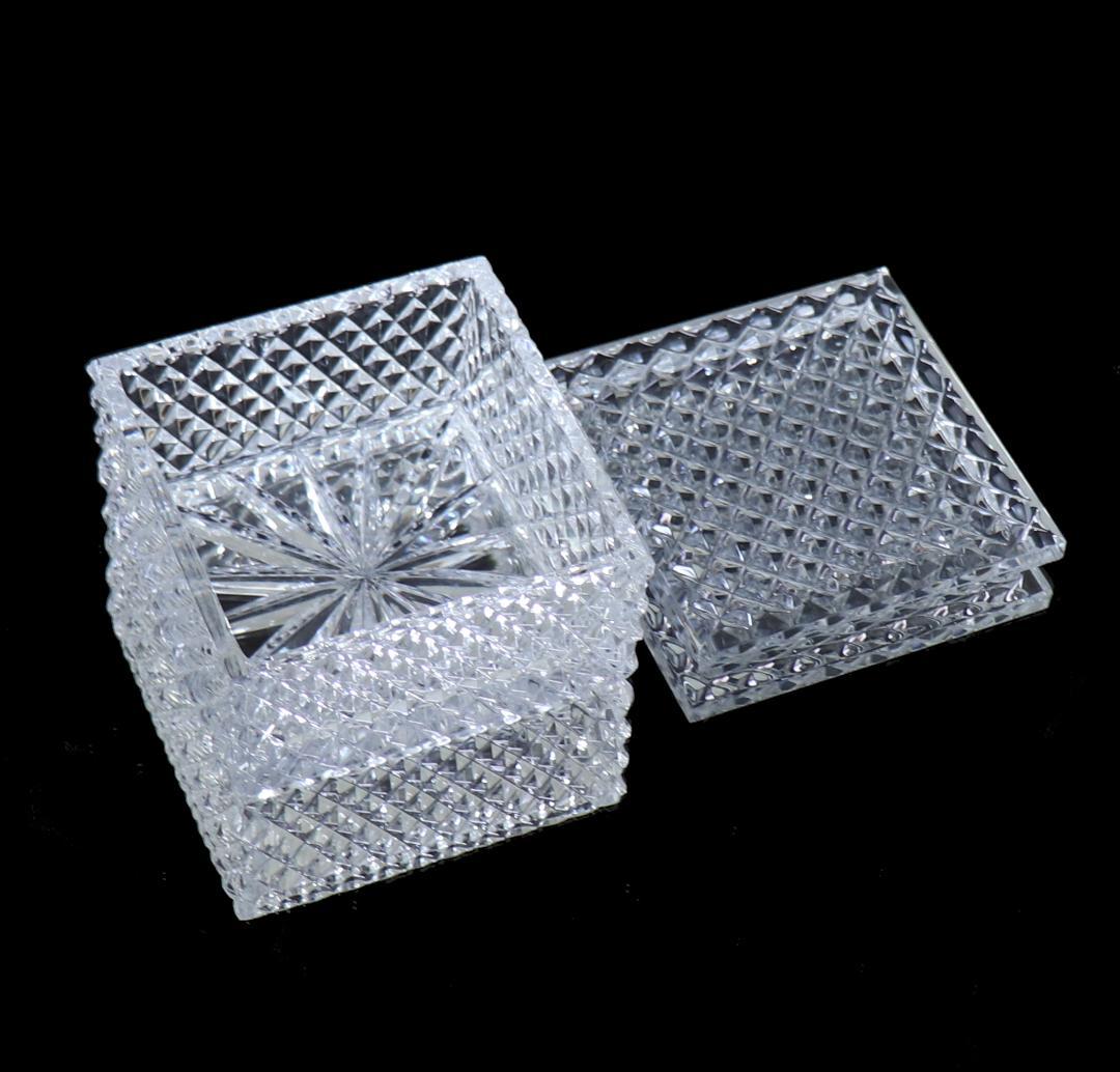 オールド・バカラ 珍品 四角型 ディアマン・ビゾー 切子蓋物 小物入れ 菓子入れ