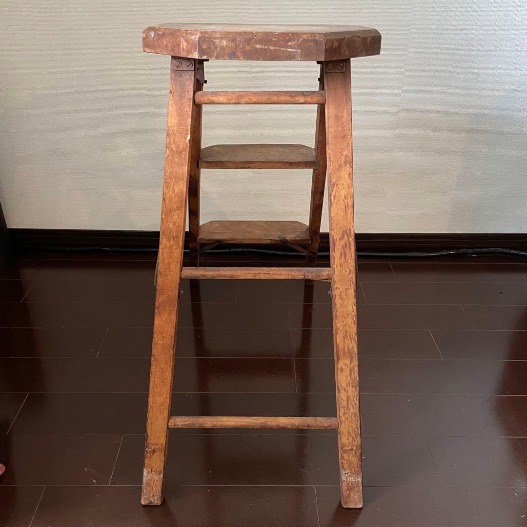 ヴィンテージ　脚立　ステップ　ラダー　木製　アンティーク