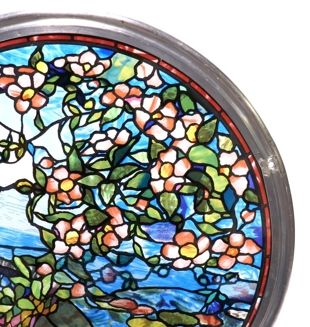 ジョン・ラファージ 丸型大型 ヴィンテージステンドグラス 花と鯉 ボストン美術館