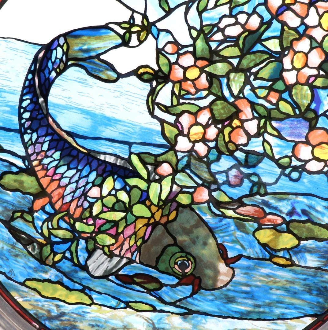 ジョン・ラファージ 丸型大型 ヴィンテージステンドグラス 花と鯉 ボストン美術館