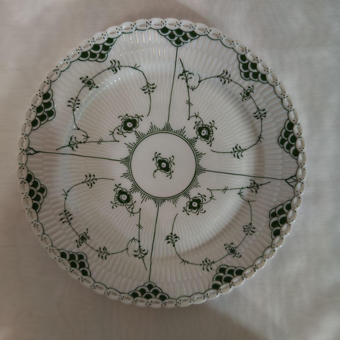 未使用 ロイヤルコペンハーゲン グリーンフルーテッド フルレース 24.5cm