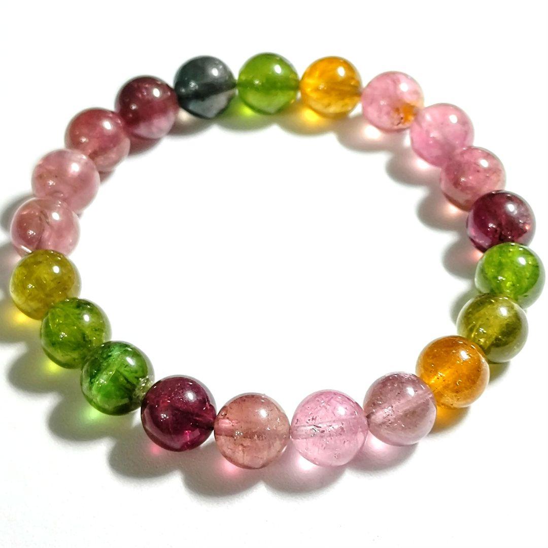 ★クリアマルチカラートルマリン 9ミリ珠 ブレスレット(SA+)