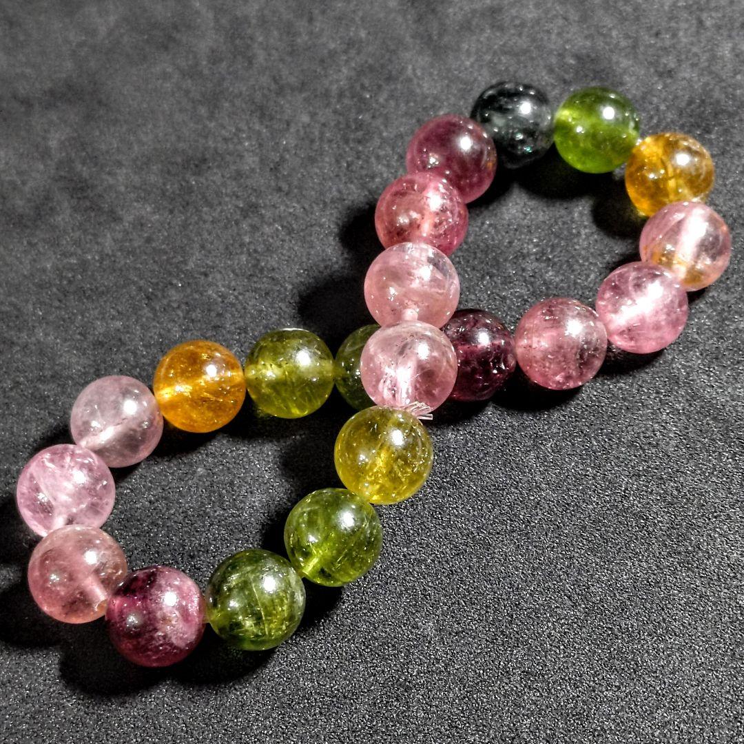 ★クリアマルチカラートルマリン 9ミリ珠 ブレスレット(SA+)