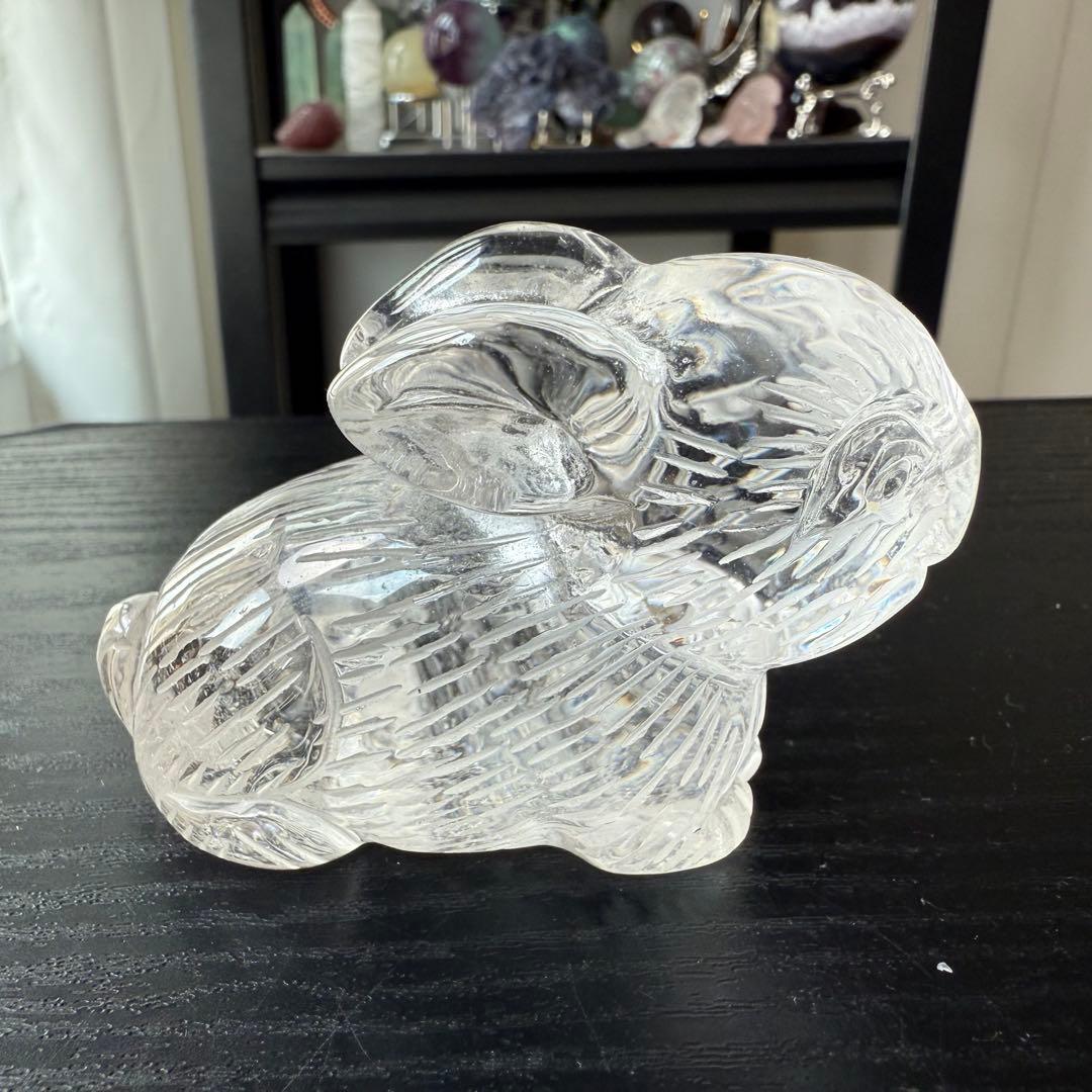 天然石水晶の兎ちゃん　置物　彫物NO.070905