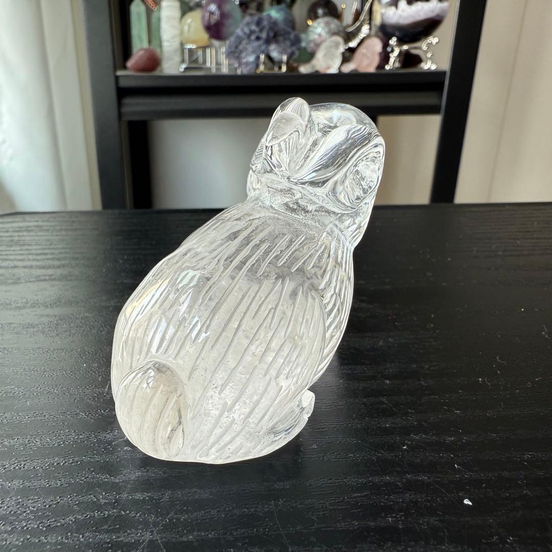 天然石水晶の兎ちゃん　置物　彫物NO.070905