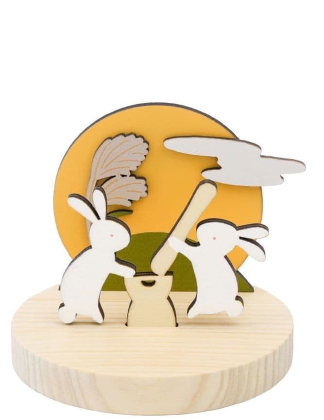 新品　サリュ　餅つきうさぎオブジェ　お月見　4点