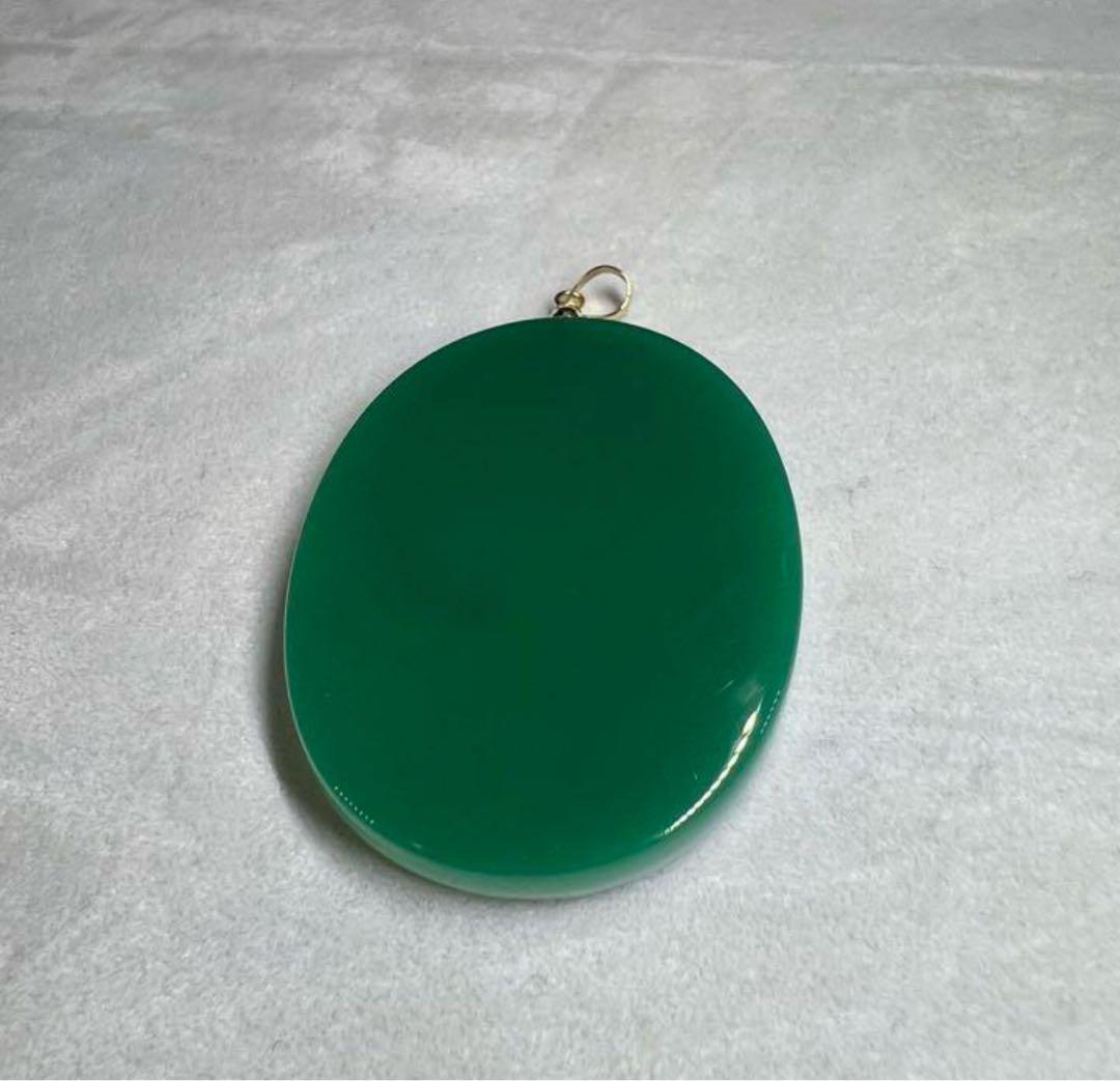 【極上の描写☆】メノウ カメオ　グリーン　k18 ペンダンド
