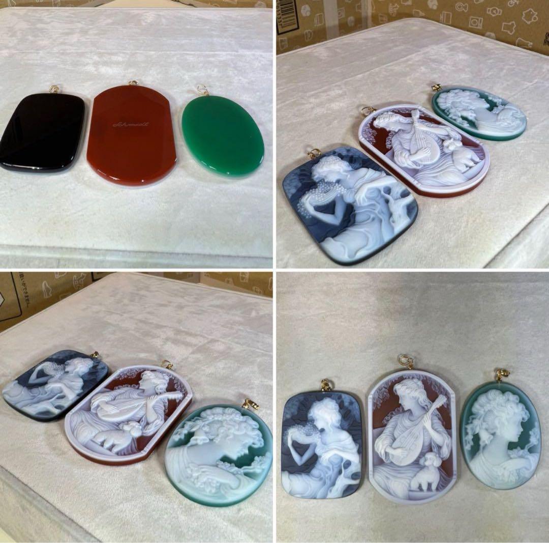 【極上の描写☆】メノウ カメオ　グリーン　k18 ペンダンド