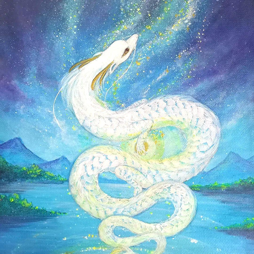 No.480 キャンバスF3 原画 白龍 龍神 開運絵画 アクリル画 龍神絵画