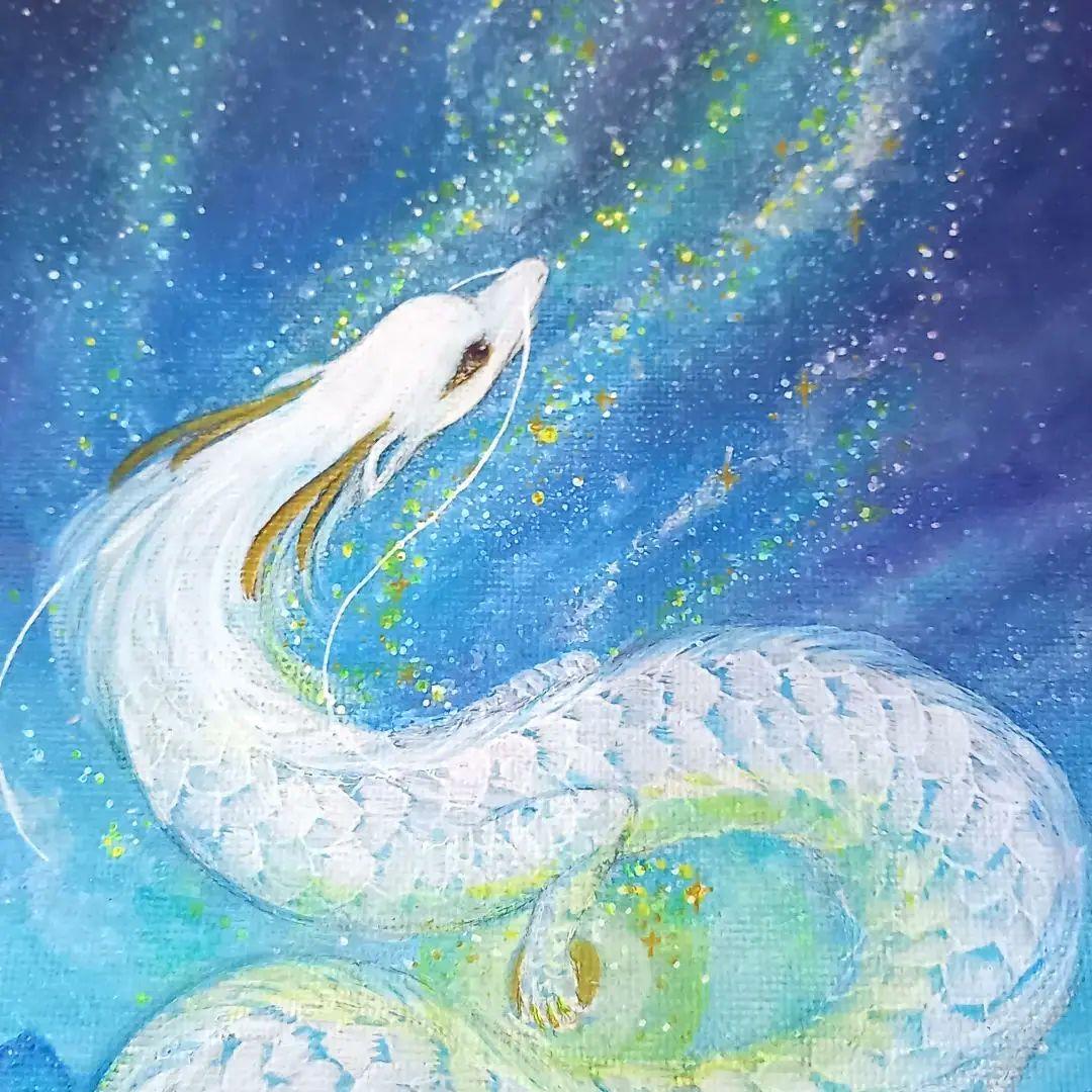 No.480 キャンバスF3 原画 白龍 龍神 開運絵画 アクリル画 龍神絵画