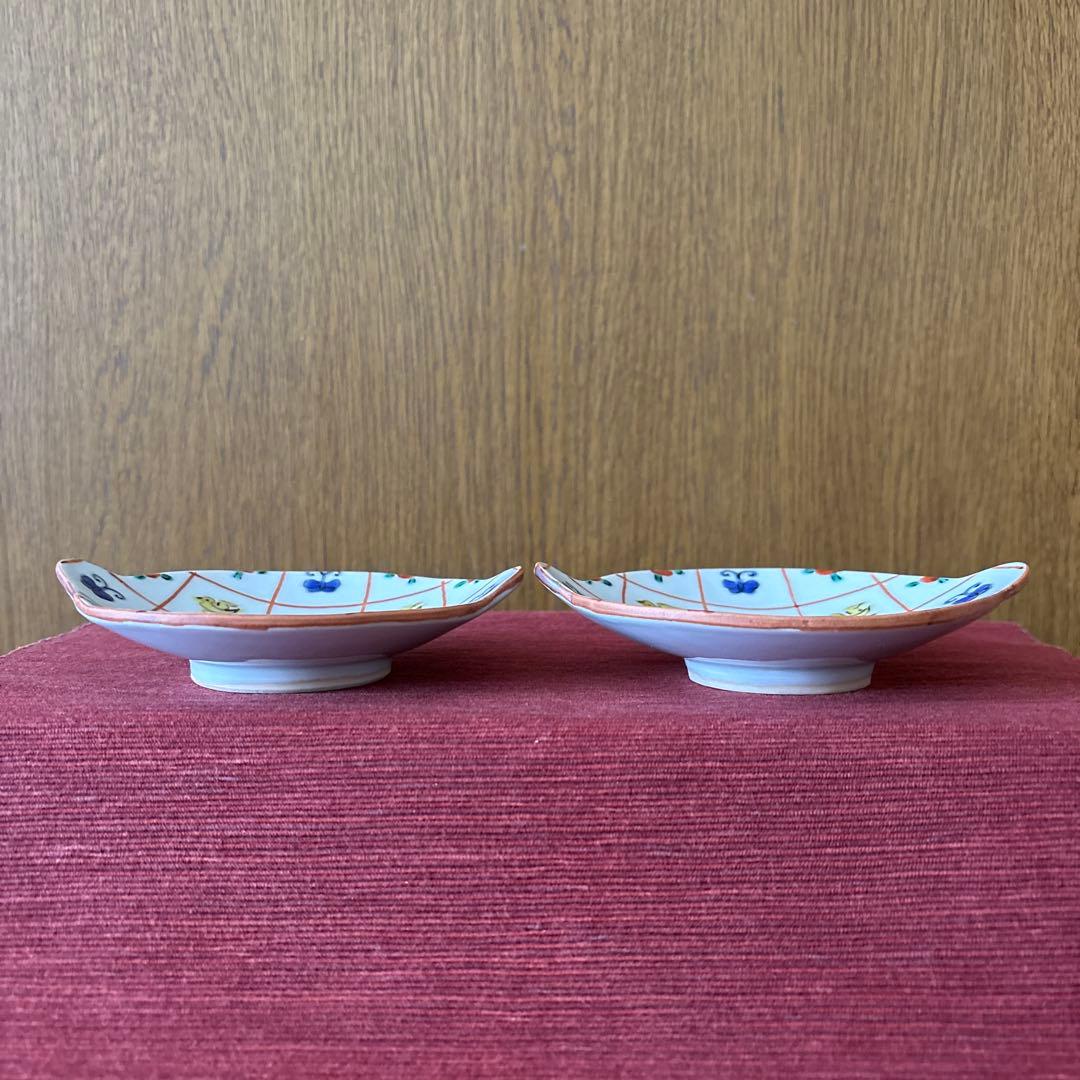 新品・未使用】中町いずみ 鳥花蝶 耳付き小皿 2枚セット 九谷焼き 希少