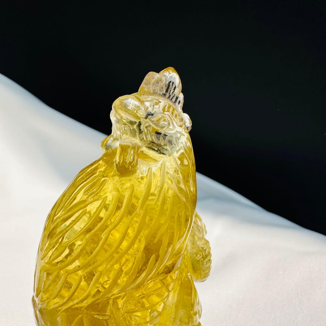 天然石 シトリンの鳳凰　置物　彫り物D.12